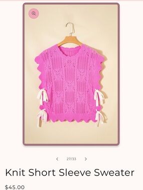 Bright Pink Knit Short Sleeve Sweater with Side Tie Details